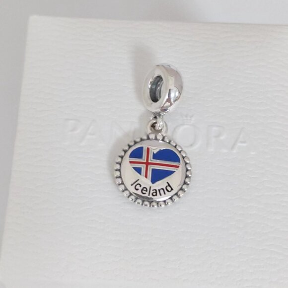 Pandora Iceland Heart Flag Dangle Charm with box - Picture 6 of 7